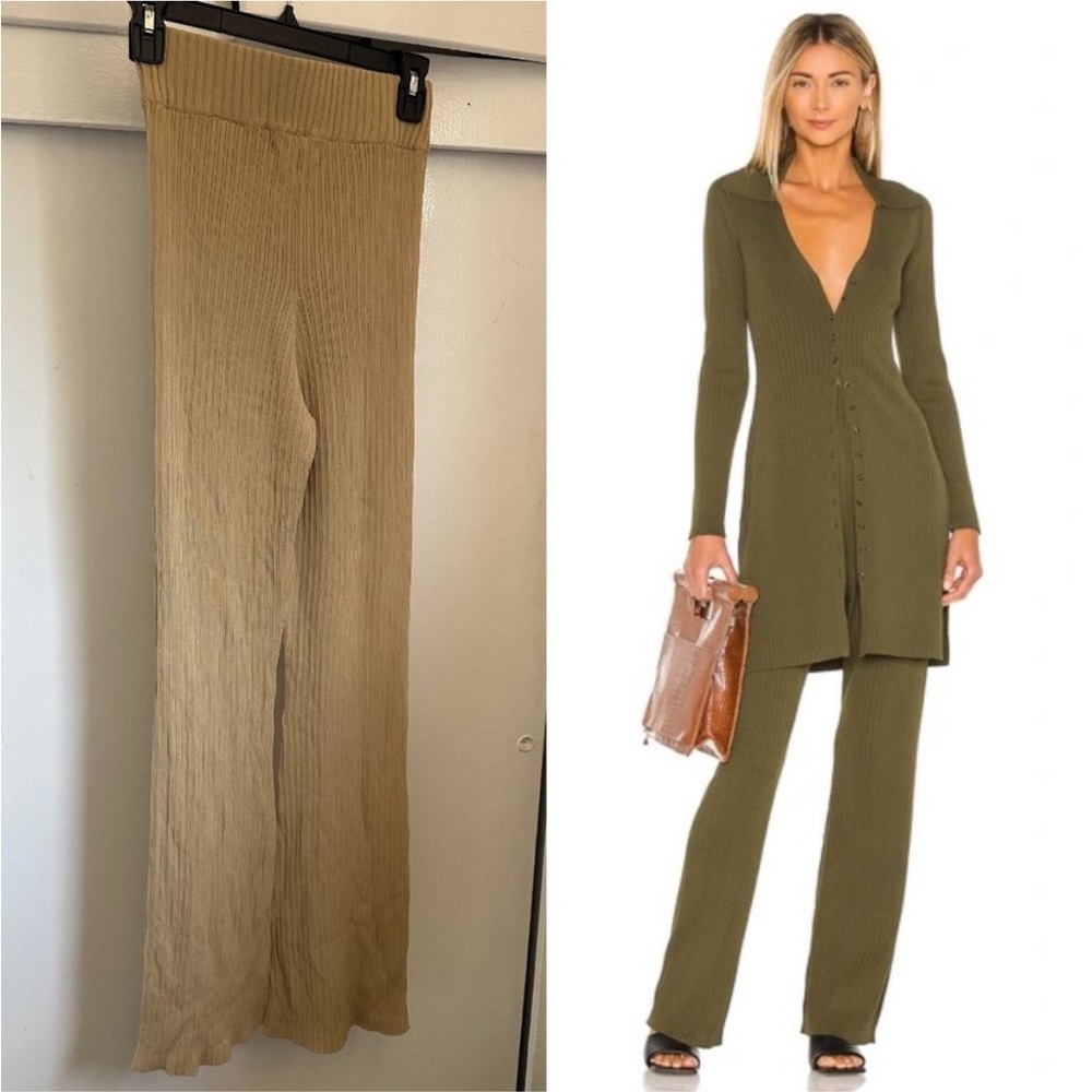 NICHOLAS Tan Ribbed Flared Pants - Picture 2 of 6